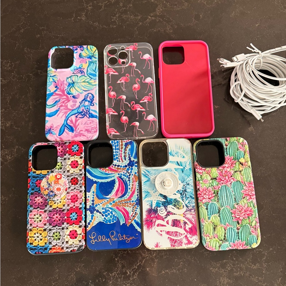 iPhone 13 PRO MAX Cases MANY Patterns 7 cases plus CORDS!!